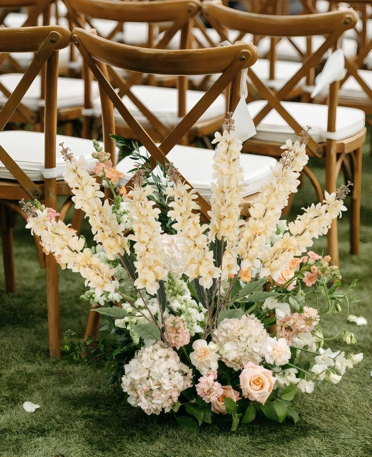 IPOPU Faux Silk Delphinium Flowers 5PCS Artificial Champagne Snapdragon Fake Flower 34.2inch Long Stem Hyacinth Flower for Wedding Home Garden Floral Arrangement Table Centerpiece Decor(Champagne)