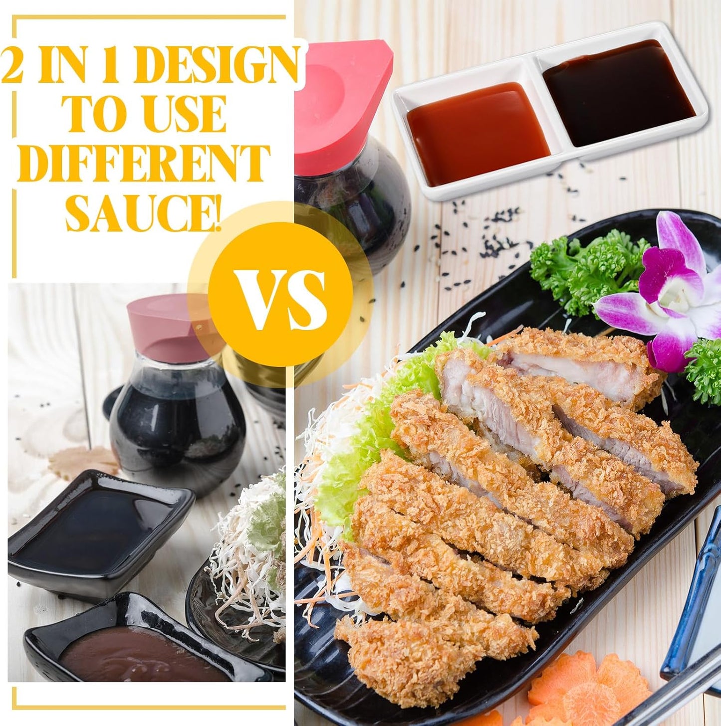 Gejoy 6 Pcs Dual Dipping Sauce Bowls Soy Sauce Dish Bowls Two Compartments Party Trays Divided Fondue Plates for Restaurant Kitchen Sushi Soy (White)