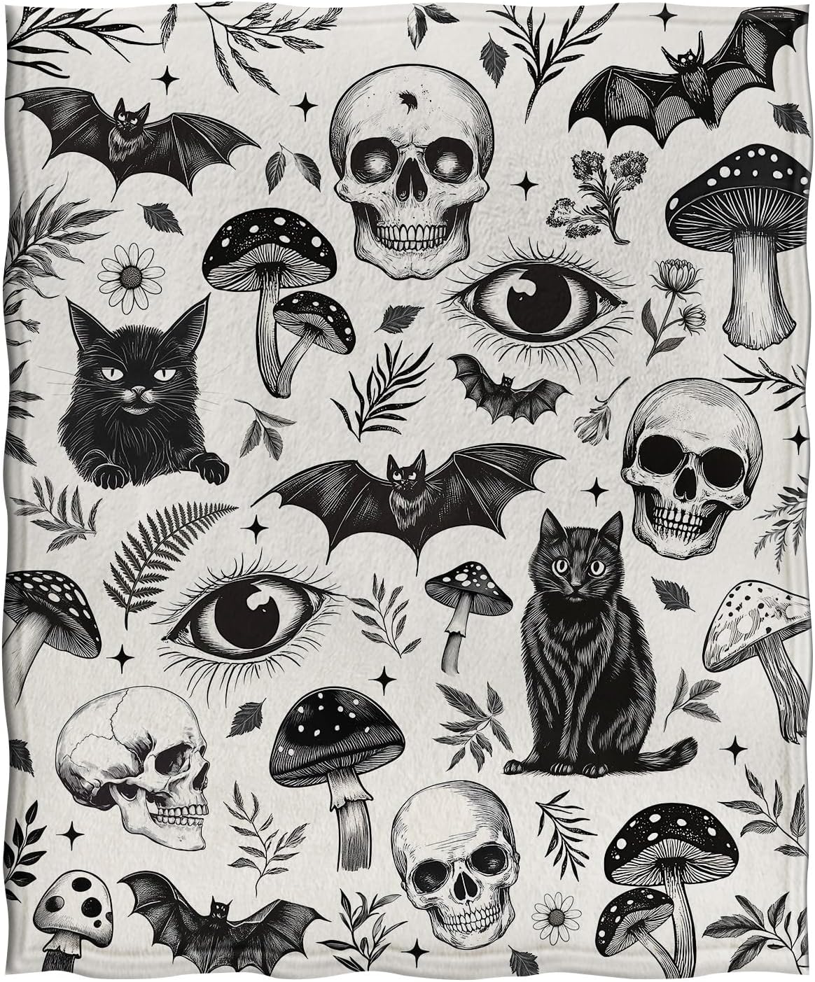 Jekeno Gothic Skull Blanket Cat Bat Mushroom Gifts for Women Men Girls Boys Mom Wife Husband Dad Halloween Birthday Christmas Easter Presents Home Bedroom Living Room Bed Sofa Decor Throw 60"x80"