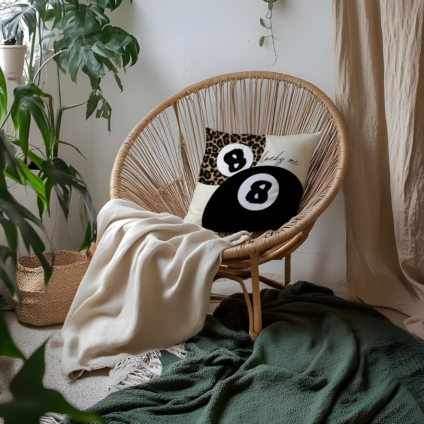 Leopard Star Lucky 8 Ball Throw Pillow Covers 18x18, Cheetah Print Room Decor, Trendy Funky Y2K Leopard Print Decorative Pillow Covers for Girls Room Dorm Apartment Home