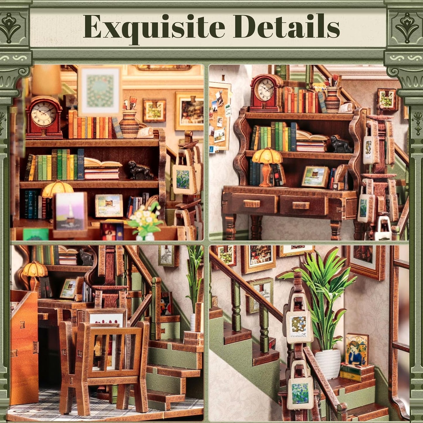 Fsolis Book Nook Kit - DIY Miniature House Kit for Adults Mini House Tiny 3D Puzzles for Bookshelf Diorama Decor Gifts for Women Teenagers Book Lovers (Gallery Bookstore)