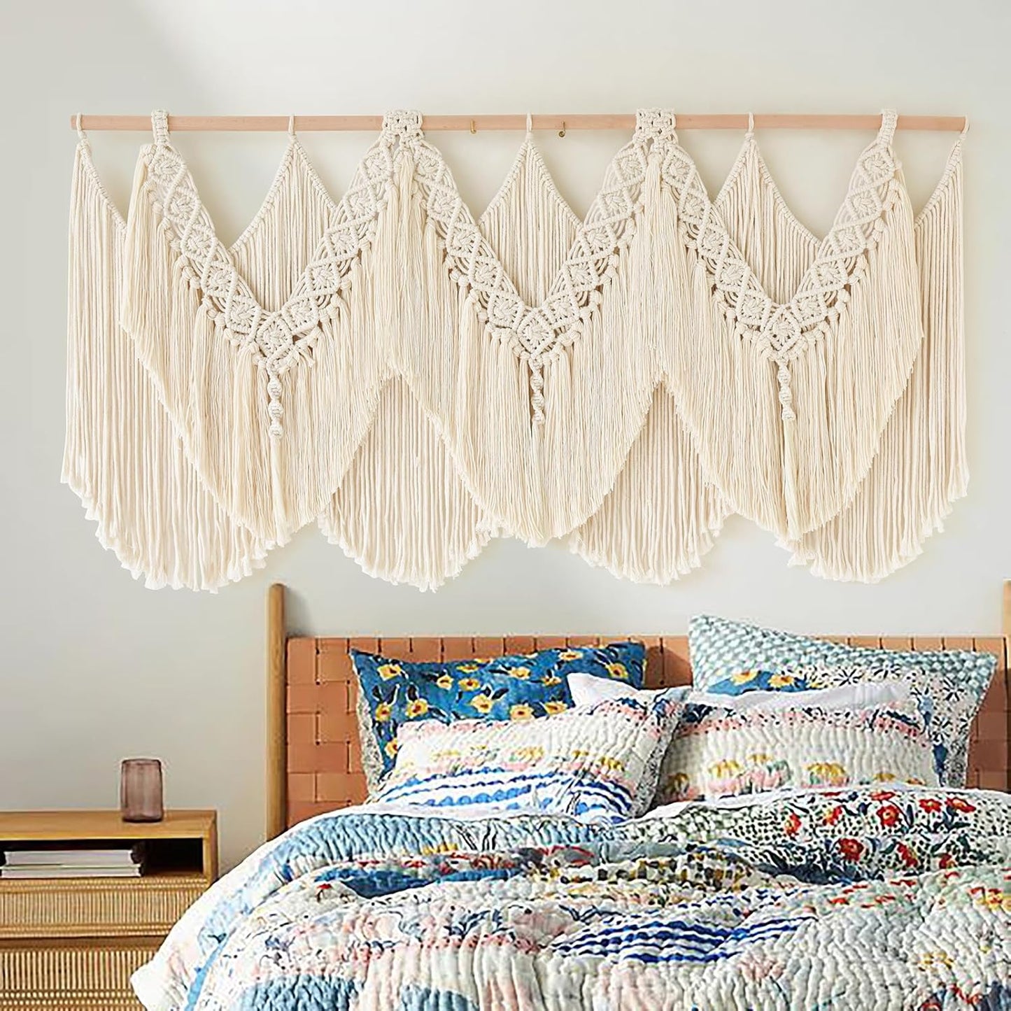 IOWER Macrame Wall Hanging Wedding Hanger Macrame Wall Decor Dorm Craftsmanship Handmade Tassel Knotting Boho Fiber Art Home Room Decor 47" W x 25" L