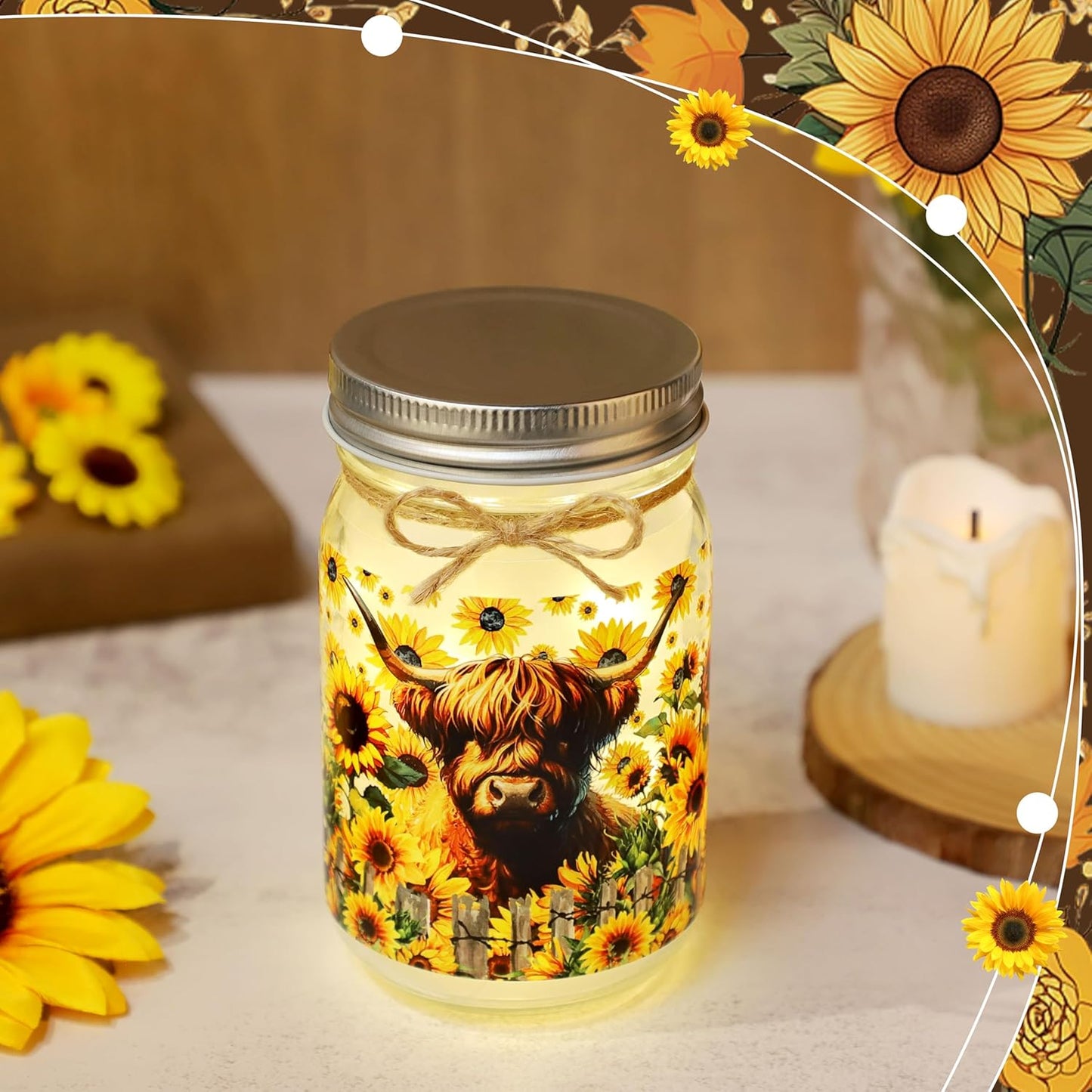 Highland Cow Gifts Highland Cow Decor Themed Gifts for Cows Lovers Birthday Christmas Gifts for Women Friend Mason Jar Night Light