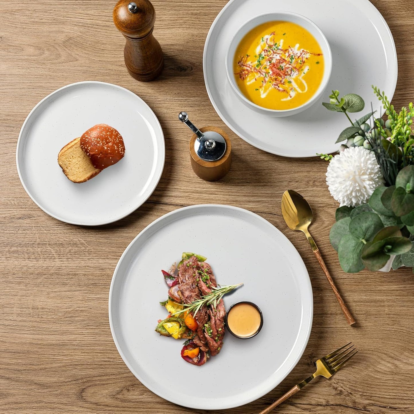 GBHOME Ceramic Dinnerware Sets for 6, 18pcs Stoneware Plates and Bowls Sets, Handmade Chip and Scratch Resistant Dishes Set, Dishwasher & Microwave Safe