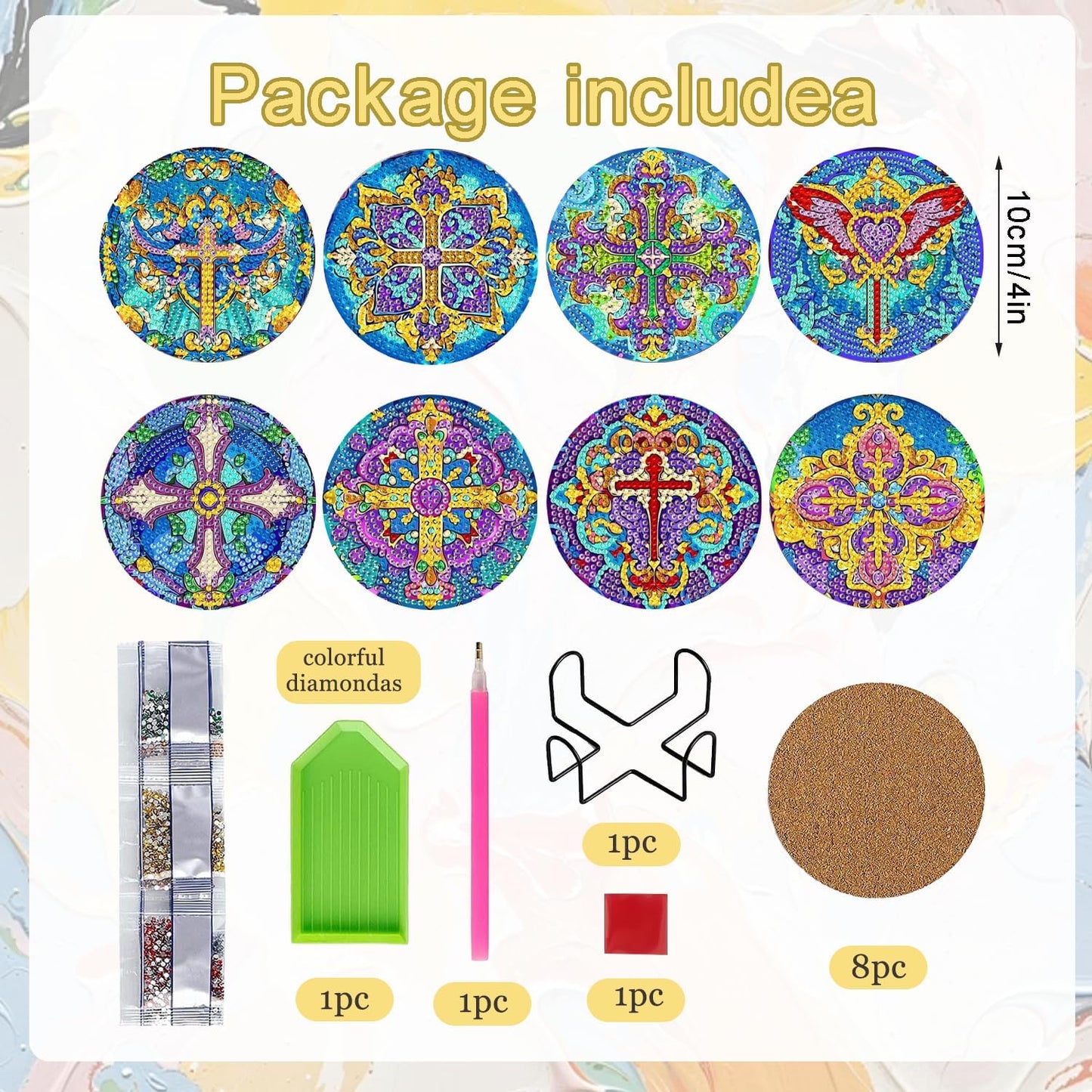 DOZEEZOP 8 PCS Diamond Art Coasters Kit, Diamond Painting Coasters with Holder, Fall Diamond Art Kits for Adults Beginners, Arts and Crafts Supplies Party Item Sets Cross Style