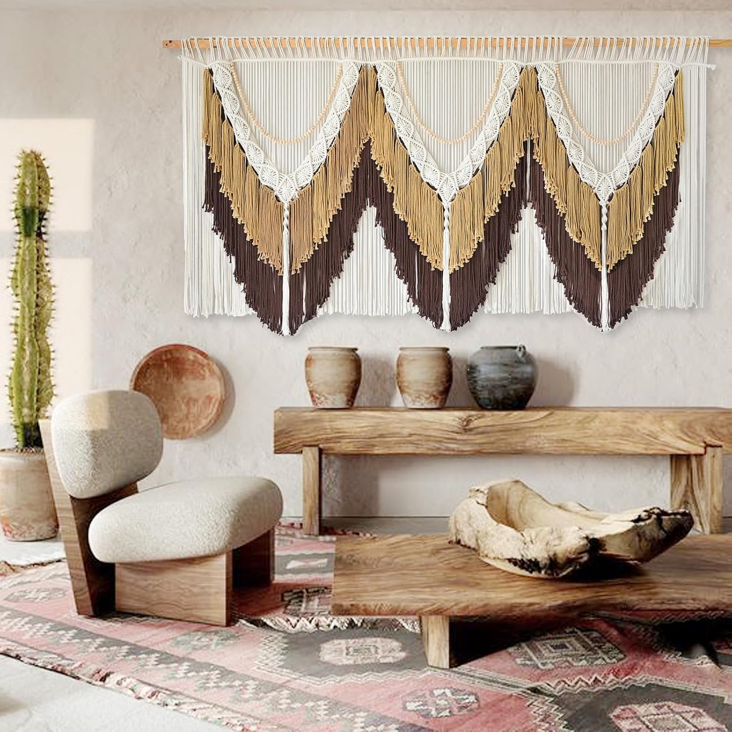 IOWER Macrame Wall Hanging Boho Wall Art - Extra Large 75" W x 35" L - Wedding Background Decor for Living Room Bedroom - Modern Craftsmanship