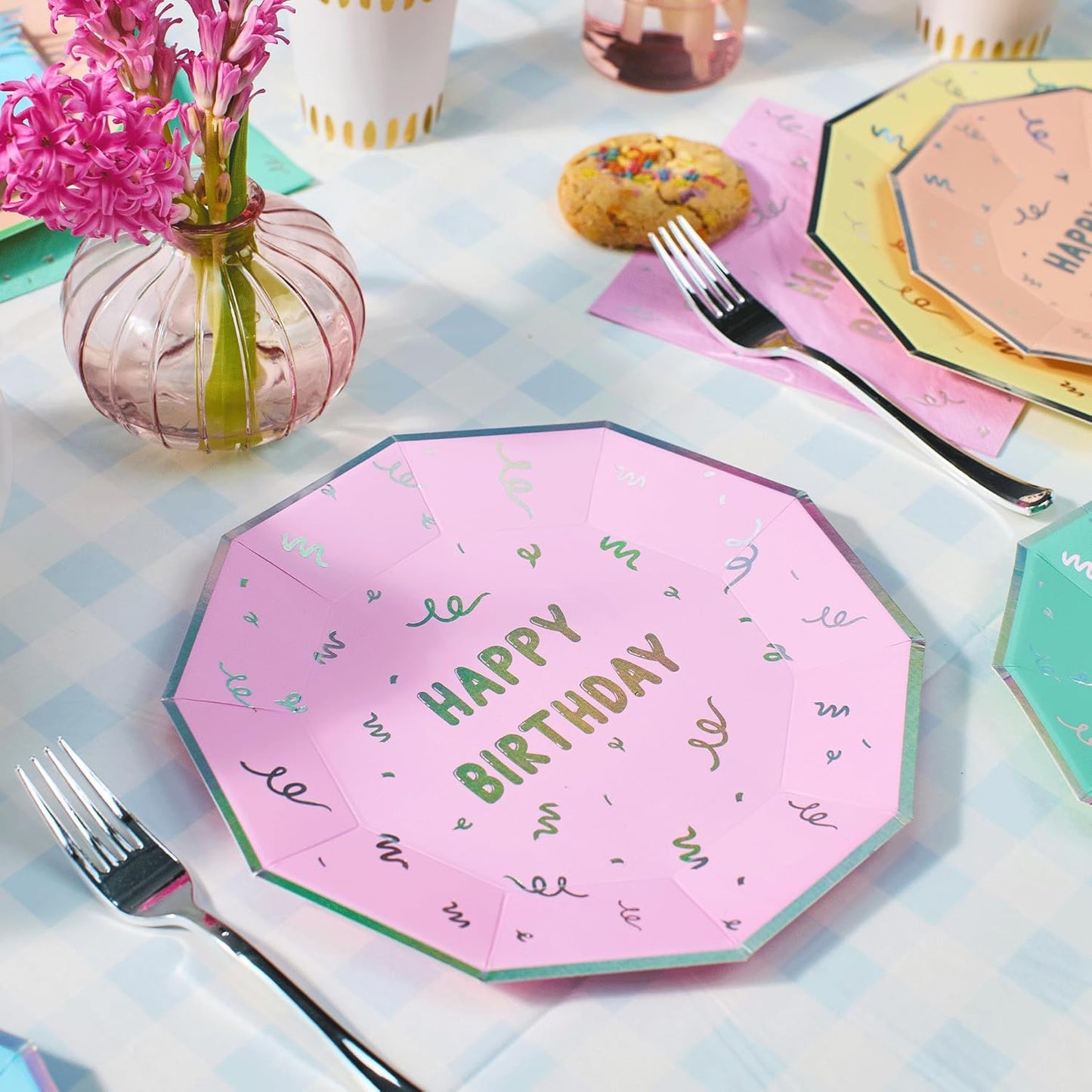 Coterie Happy Birthday Large Plates - 9.25” Disposable Party Plates (10-Pack) | Premium Paper Plates for Cake, Snacks & Meals | Fun & Festive Birthday Party Supplies for Kids & Adults