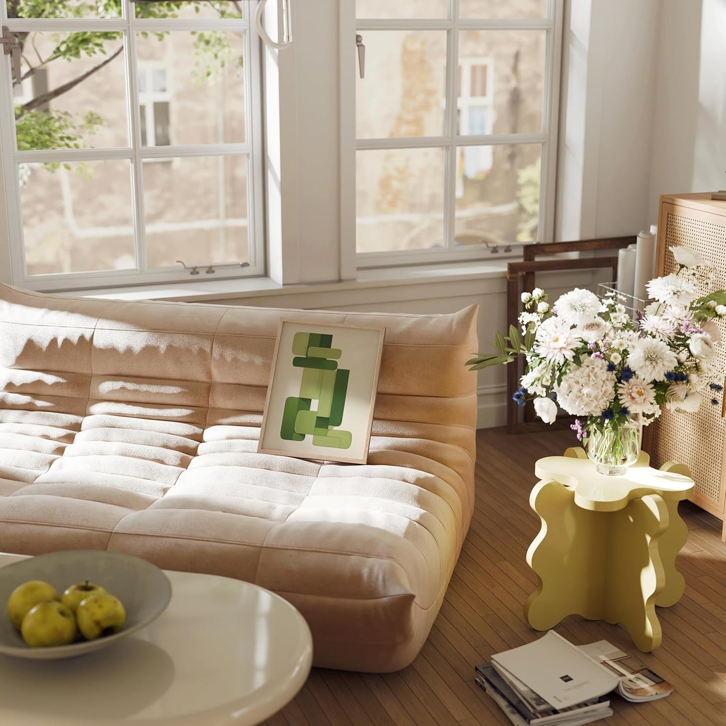 HAUS AND HUES Modern Abstract Wall Art - Blue and Green Living Room Art, Modern Artwork for Walls, Minimalist Picture for Living Room(Green Geometric, Beige Frame, 11x14)