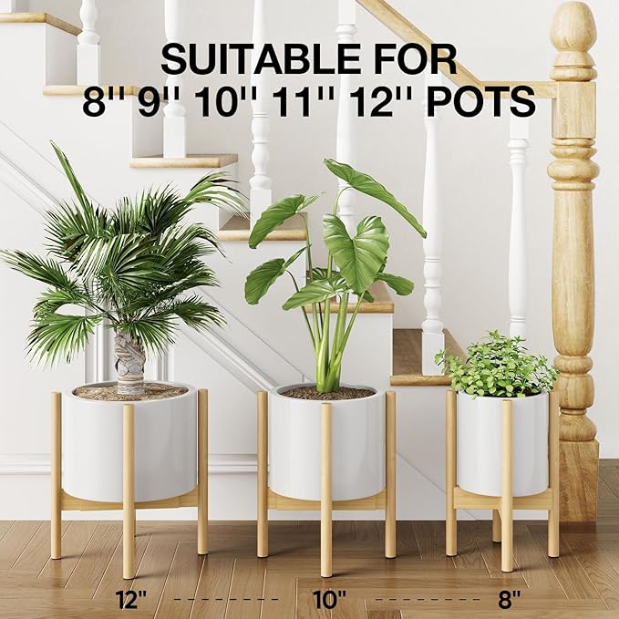 MUDEELA 2 Pack 14.5 Inch Tall Plant Stand for Indoor, Adjustable Width Bamboo Plant Stand for 8 9 10 11 12 Inches Pot, Single Tier Mid Century Modern Planter Holder Floor Stand, Natural, Without Pot
