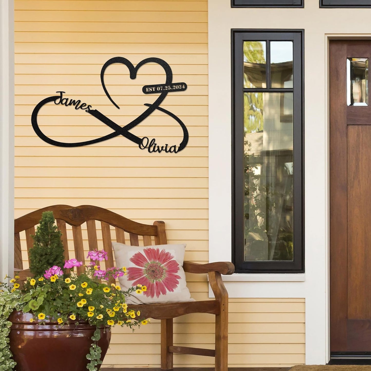 LULLBABYMALL Personalized Love Metal Sign - Customized Names and Date Wall Art, Infinity Metal Signs for New Home, Wedding, Couple, Christmas