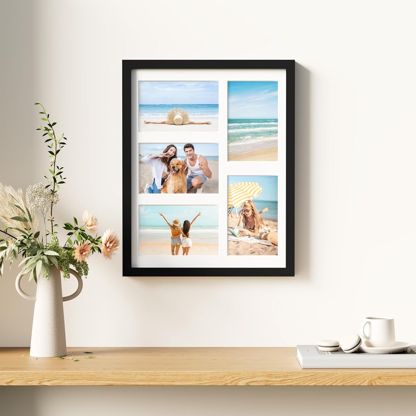 decorUhome 11x14 Picture Frames Collage Wall Decor, Display 5Pcs 4x6 Photos with Mat or 1Pcs 11x14 Unmatted, 5 4x6 Collage Picture Frames for Wall Mounting, Black