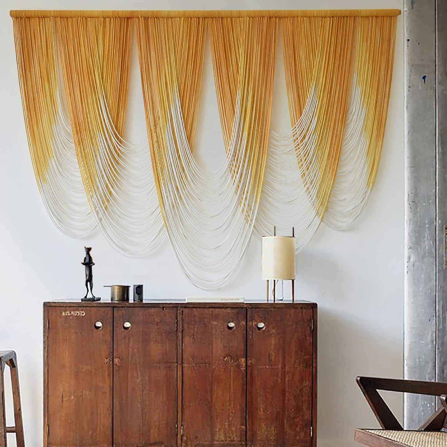 IOWER Macrame Wall Hanging Large Yellow Yarn Tapestry Headboard Decor Handmade Fiber Art Backdrop for Boho Bedroom, Living Room, 57" W x 41" L