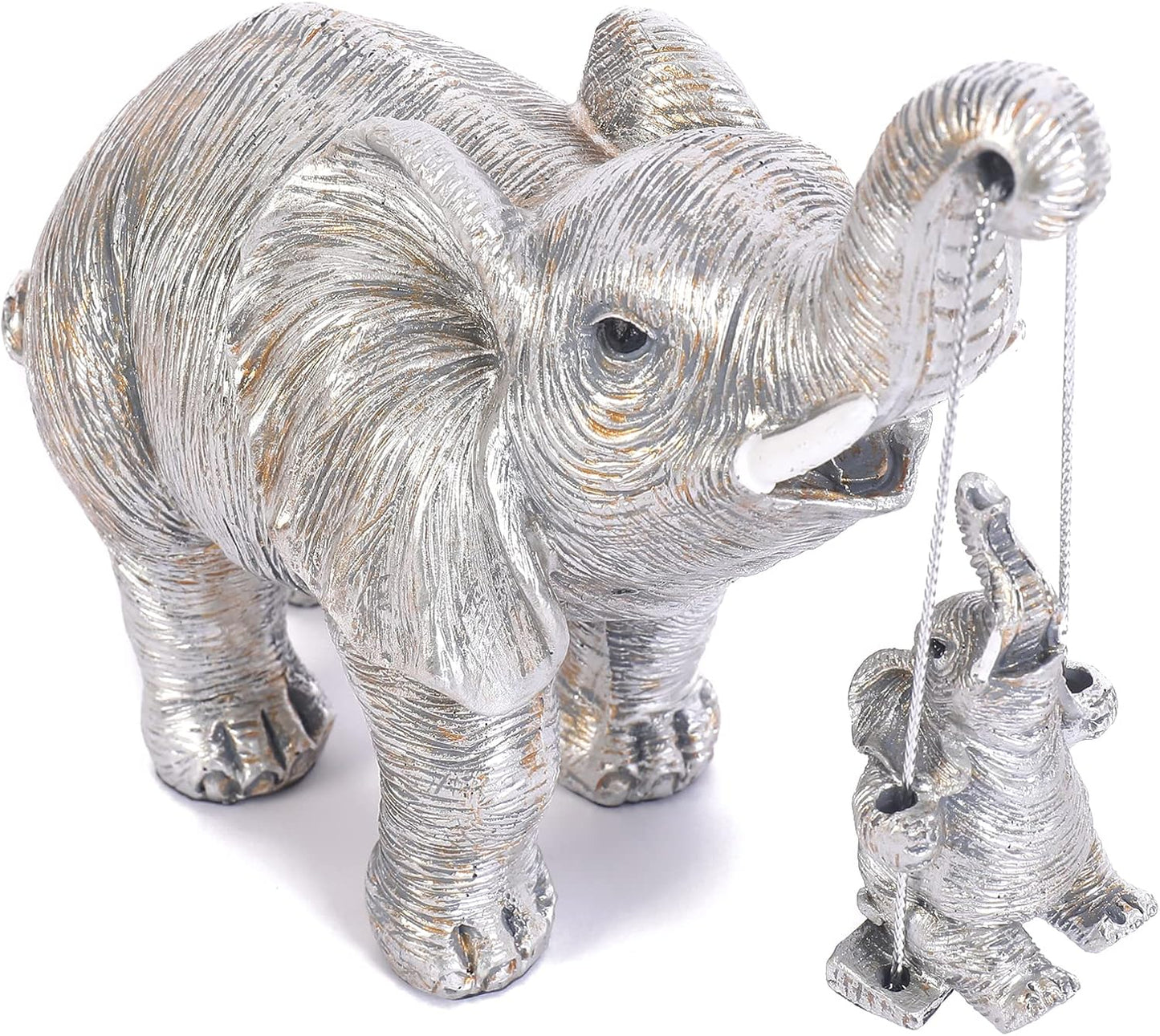 Cute Elephant Statue Silver Elephant Animal Accents Brings Good Luck, Health, Strength Decorations for Home, Shelf, Living Room