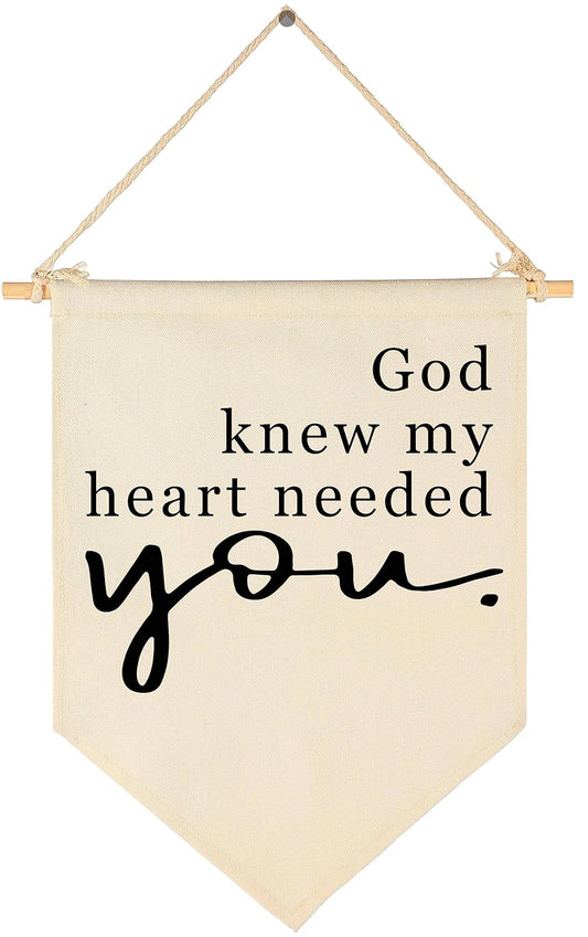 GEANHIL Natural Beige Heart Banner - 15.6'' x 11'', Wall Mount, Cotton Canvas, Christian Bible Verses, Baby Newborn Kids Gift, Nursery Bedroom Playroom Decor, New Year Birthday Christmas