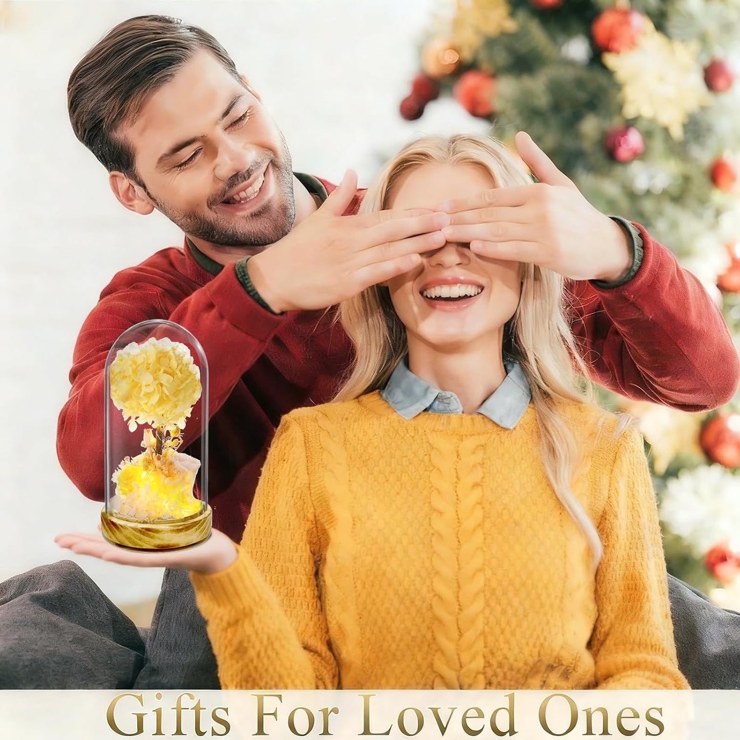 LED Lighted Floral Arrangement in Glass Vase, Artificial Yellow Leaves with Yellow Roses, Battery Operated