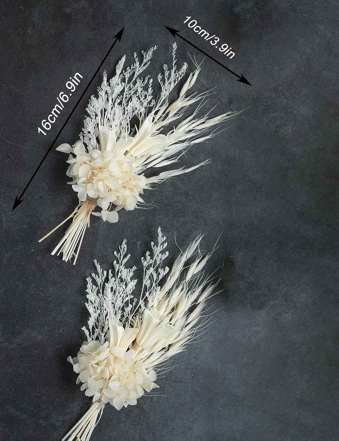 Mini Dried Flower Bouquet (Pack of 6), Handmade Craft Decoration, White Dried Flower Bouquet, Groom and Best Man Corsages. (White)