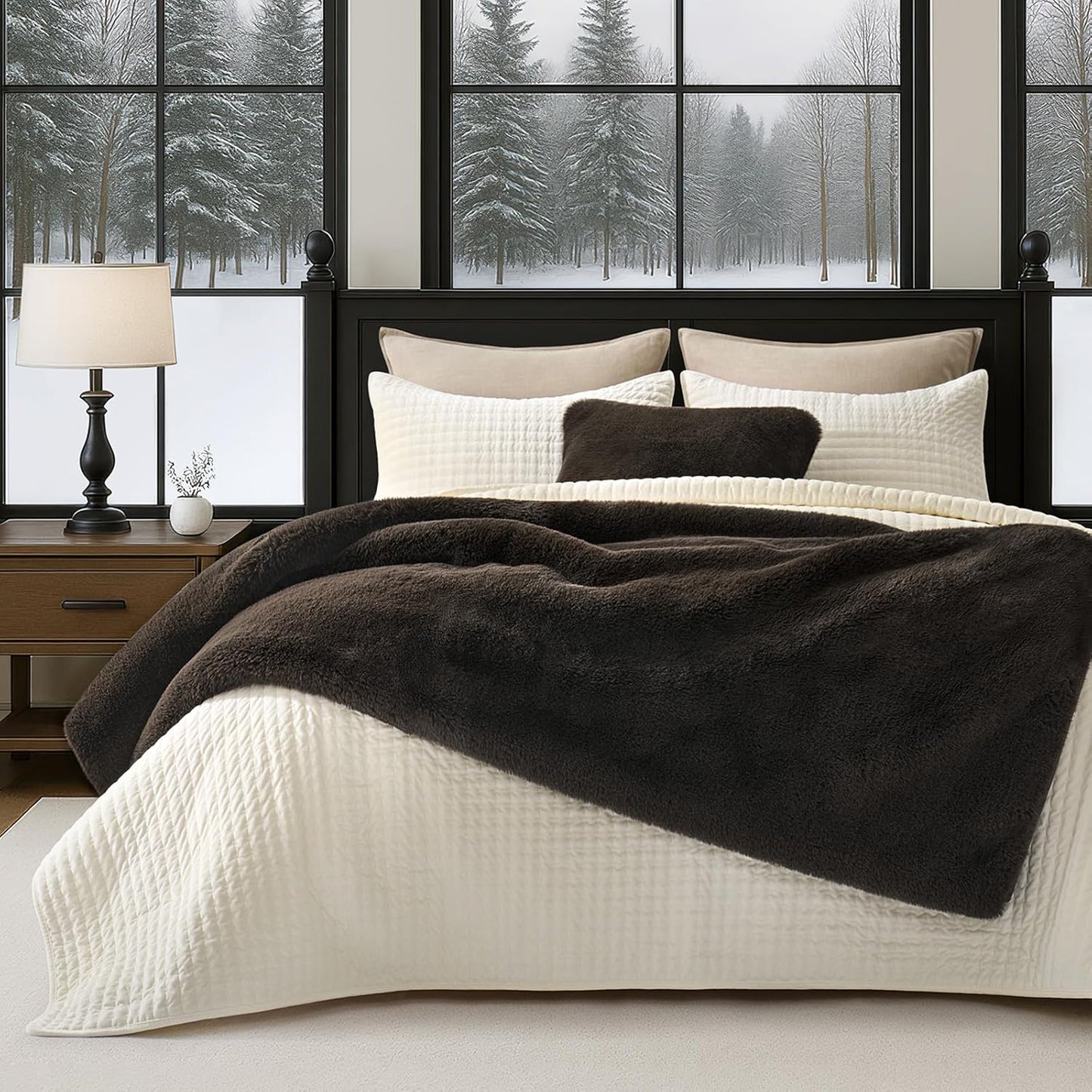 EVERGRACEHOME Luxury Soft Faux Chinchilla Fur Throw Blanket for Couch, Warm Thick Heavy Winter Throw Blanket 1220GSM for Bed, Fluffy Cozy Mink Blanket with Reversible Velvet, Espresso Mink, 50"x60"