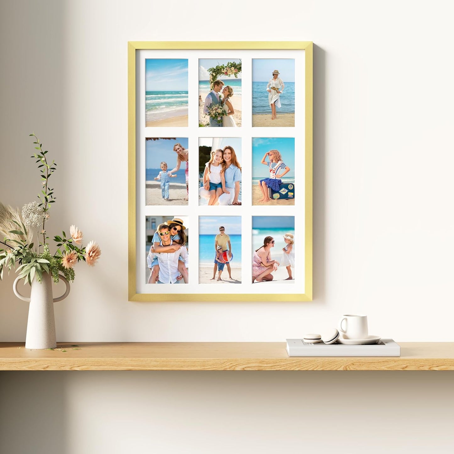 decorUhome 14x20 Picture Frames Collage Wall Decor, Display 9Pcs 4x6 Photos with Mat or 1Pcs 14x20 Unmatted, 9 4x6 Collage Picture Frames for Wall Mounting, Gold
