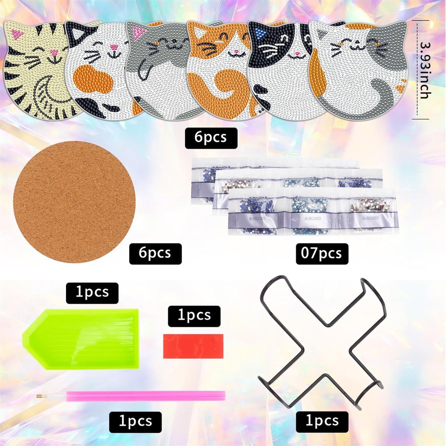 Diamond Art Coasters Kits for Adults with Holder Cork Pads, 6 Pcs Cat DIY ﻿Diamond Art Dots Painting Coasters Kits for Adults Beginners, Ideal