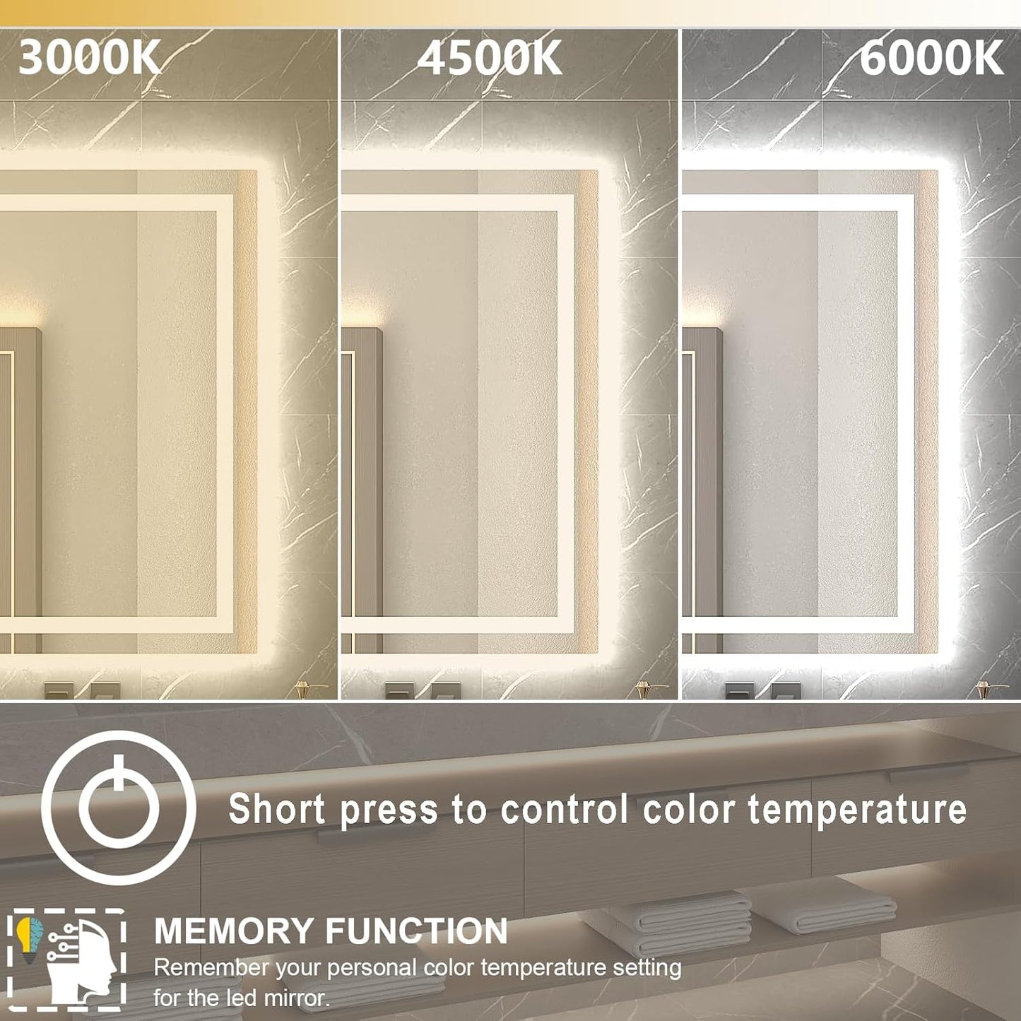 LED Mirror for Bathroom 28x36 Lighted Bathroom Vanity Mirrors with Lights, Brighter Frontlit and Backlit Anti-Fog Mirror, Tempered Glass, Dimmable 3 Colors Light Modes, Memory Function