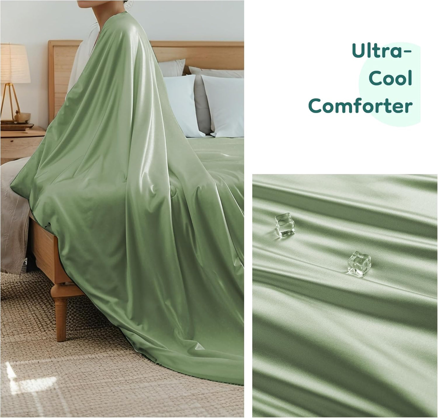 Cooling Blanket Throw Summer Comforter for Hot Sleepers, Silky-Soft & Cool Fiber, All-Season Comfort, Double-Sided Cold Blanket for Night Sweats, 53" x 79" Fits 2 on Couch, Sage Green