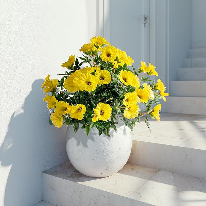 UV Resistant Artificial Petunias 4PCS Fake Flowers 13.3In Artificial Flowers for Outdoors Silk Flowers Fake Hanging Basket Plants Suitable for Outdoor Porch Decoration Patio Decor (Yellow)