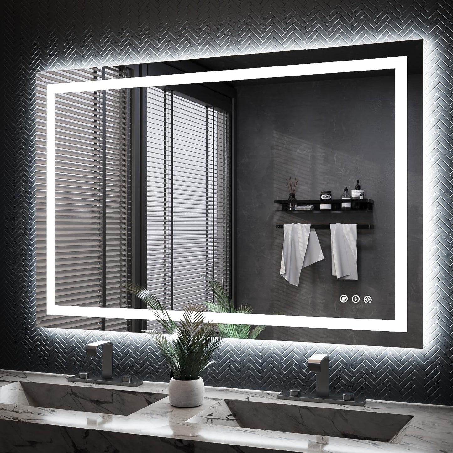 ISKM 48'' x 32'' LED Mirror for Bathroom Lighted Vanity Mirror for Wall Front Lights + Backlit LED Bathroom Mirror Anti-Fog Tempered Glass ETL Listed