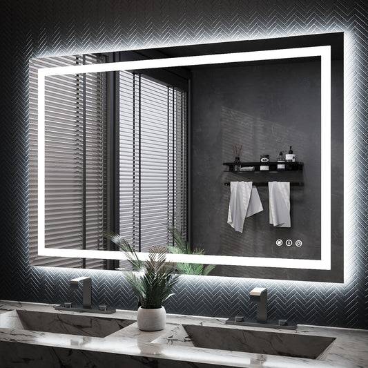 ISKM 48'' x 32'' LED Mirror for Bathroom Lighted Vanity Mirror for Wall Front Lights + Backlit LED Bathroom Mirror Anti-Fog Tempered Glass ETL Listed