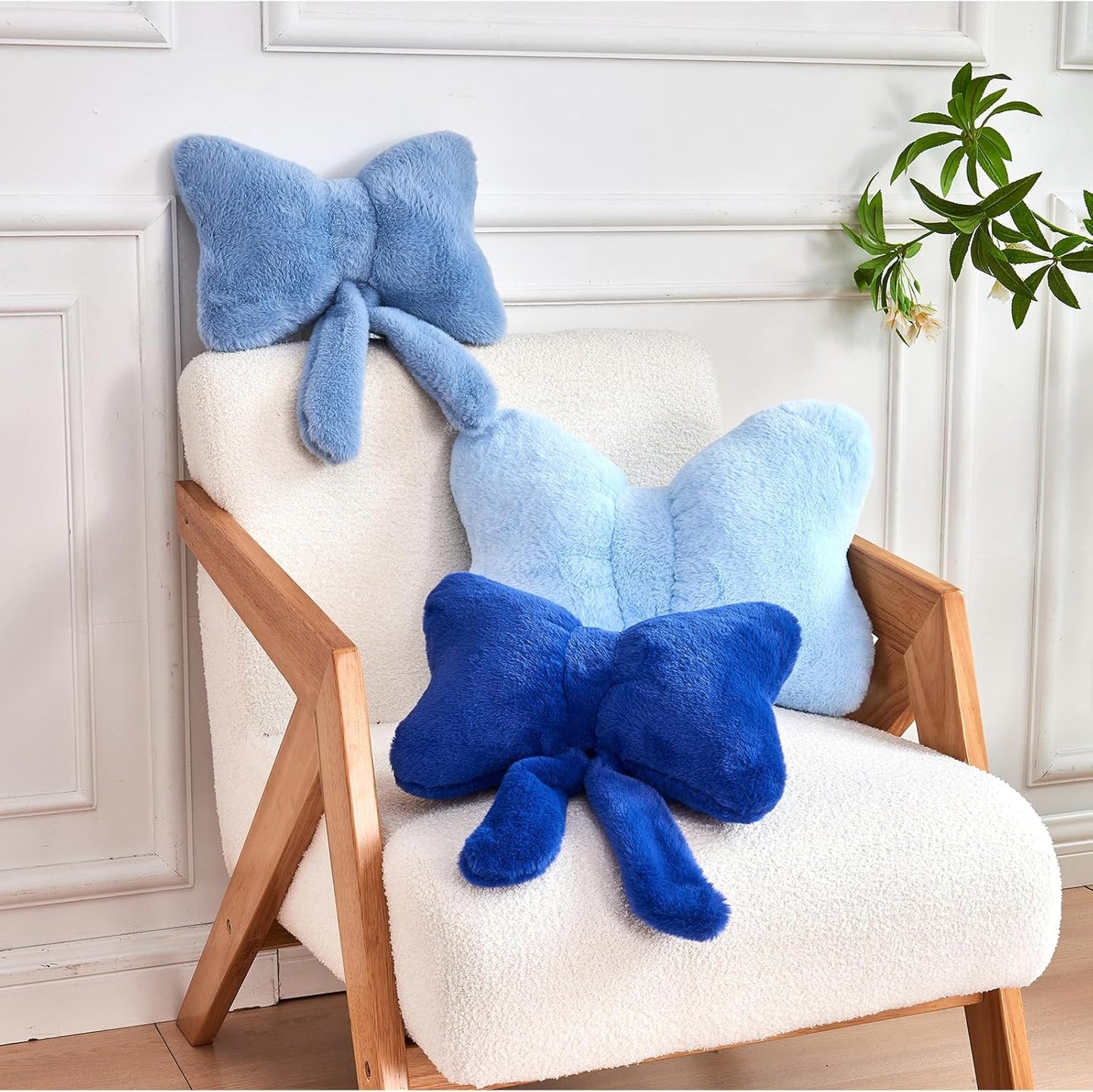 Dusty Blue Bow Pillow, Soft Bow Decorative Pillows with Faux Rabbit Fur, Cute 12" Bow Throw Pillows, Aesthetic Home Decor Bow Shaped Plush Pillow for Bedroom Sofa Couch