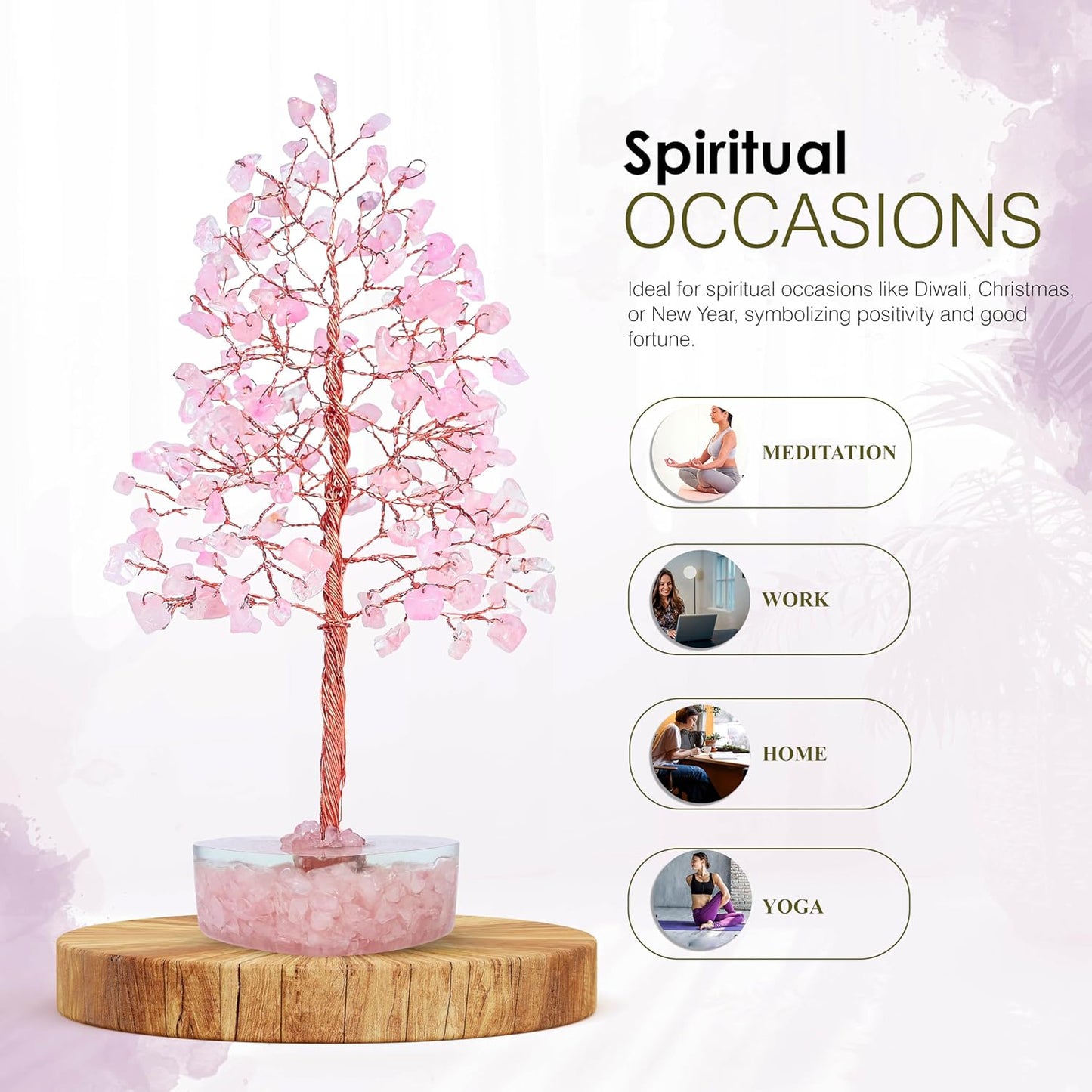 Crocon Rose Quartz Heart Shape Base Crystal Tree Gifts for Women, Healing Crystals Tree of Life Present Crystal Feng Shui Bonsai Trees for Positive Energy Good Luck Home & Office Decoration Gifts