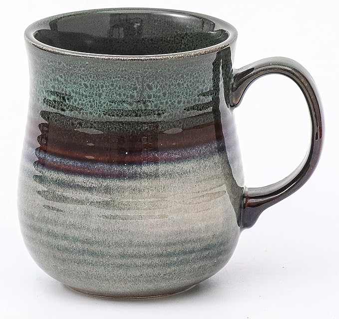 21 oz Large Ceramic Coffee Mugs, Pottery Mug Handmade, Ceramic Tea Cups with Handle for Office and Home, Dishwasher and Microwave Safe (Ink Green)