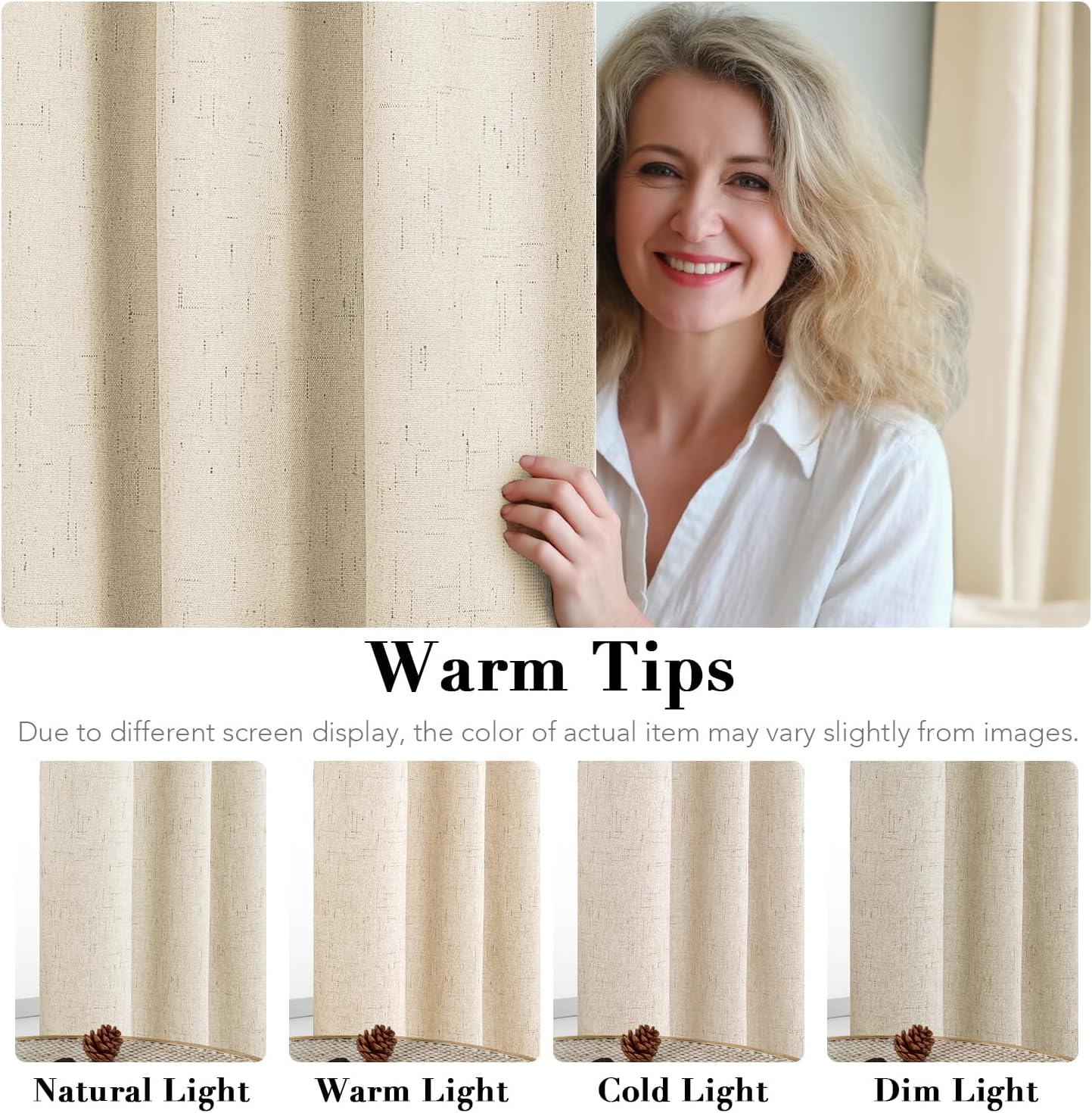 H.VERSAILTEX 100% Blackout Curtains for Bedroom Thermal Insulated Linen Textured Curtains Heat and Full Light Blocking Drapes Living Room Curtains 2 Panel Sets, Bleached Sand, 52x108 Inch