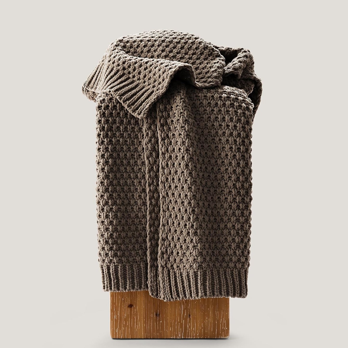 EVERGRACEHOME Chunky Chenille Knit Throw Blanket for Couch, Soft Luxurious Moss Stitch Blankets for Bed, Cozy Decorative Farmhouse Knitted Throws for Sofa, Mocha Brown, 60" x 80"