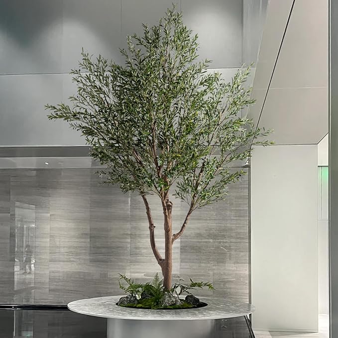 11.5FT Artificial Olive Tree Tall Faux Silk Plant Tall Faux Olive Tree with Natural Wood Trunk & Lifelike Fruits Fake Potted Tree or Home Office Decor