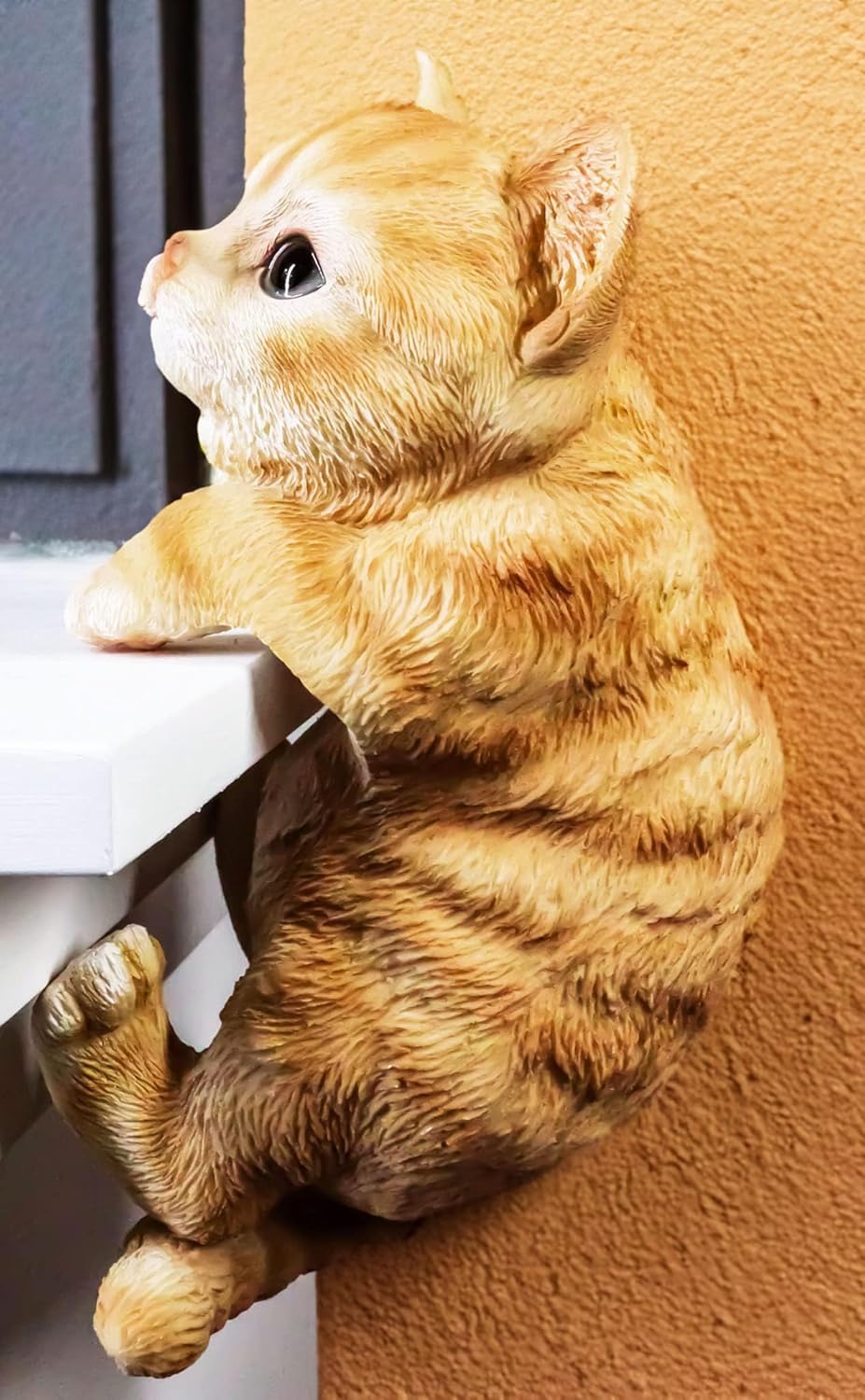 coolboy Hanging Cat Statue Garden Patio Decor,Lifelike Orange Tabby Cat Figurine Kittens Outdoor Statue Decor,Pot Pal Hanging Animal Resin Cat Figurine for Cat Lovers