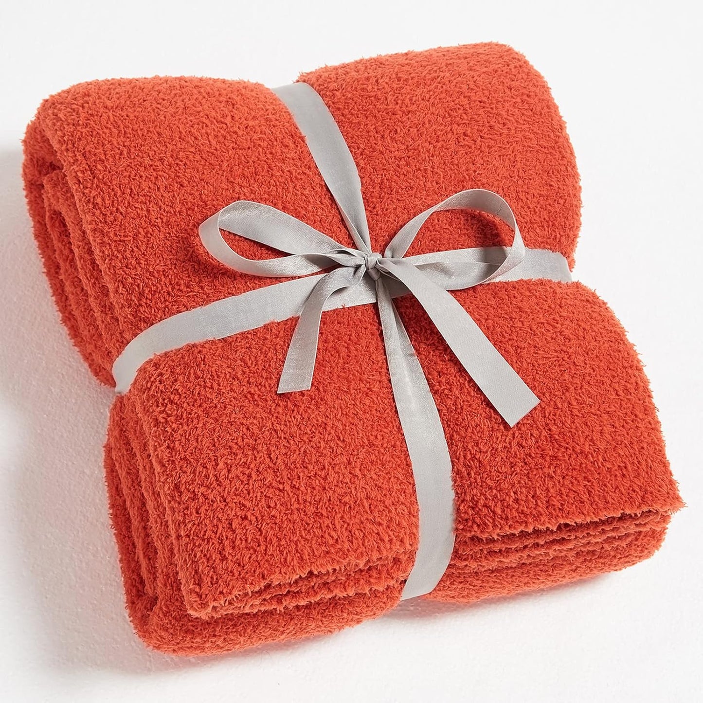 CYMULA Super Soft Knit Throw Blanket Twin Size Orange-Lightweight Plush Fuzzy Fluffy Warm Cozy Blankets and Throws for Sofa Bed All Season Use, 60x80 inches