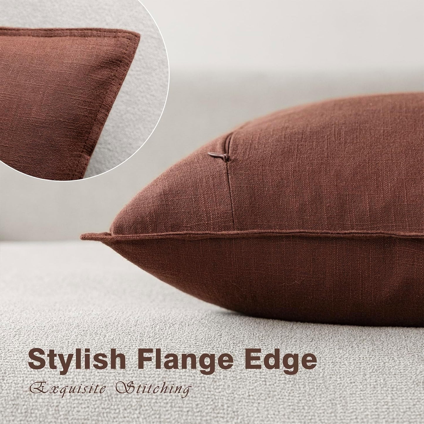 Foindtower Pack of 2, Decorative Linen Soild Throw Pillow Covers Soft Accent Euro Cushion Case Boho Farmhouse Pillowcase for Chair Couch Sofa Bedroom Living Room Home Decor 16 x 16 Inch Rust Red