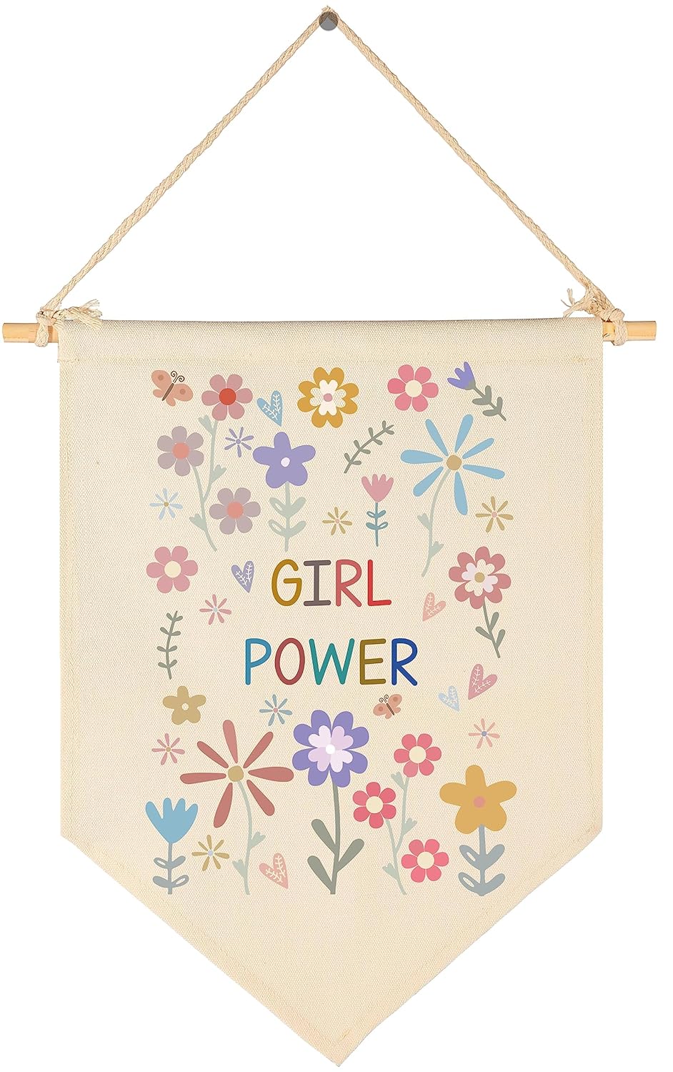 Girl Power Decor-Wildflower Print-Flag Sign Gifts for Baby Newborn Girls Kids-Banner Wall Decor Present for Nursery Bedroom Playroom Front Door-Baby Present Shower-New Home Birthday Christmas Gift