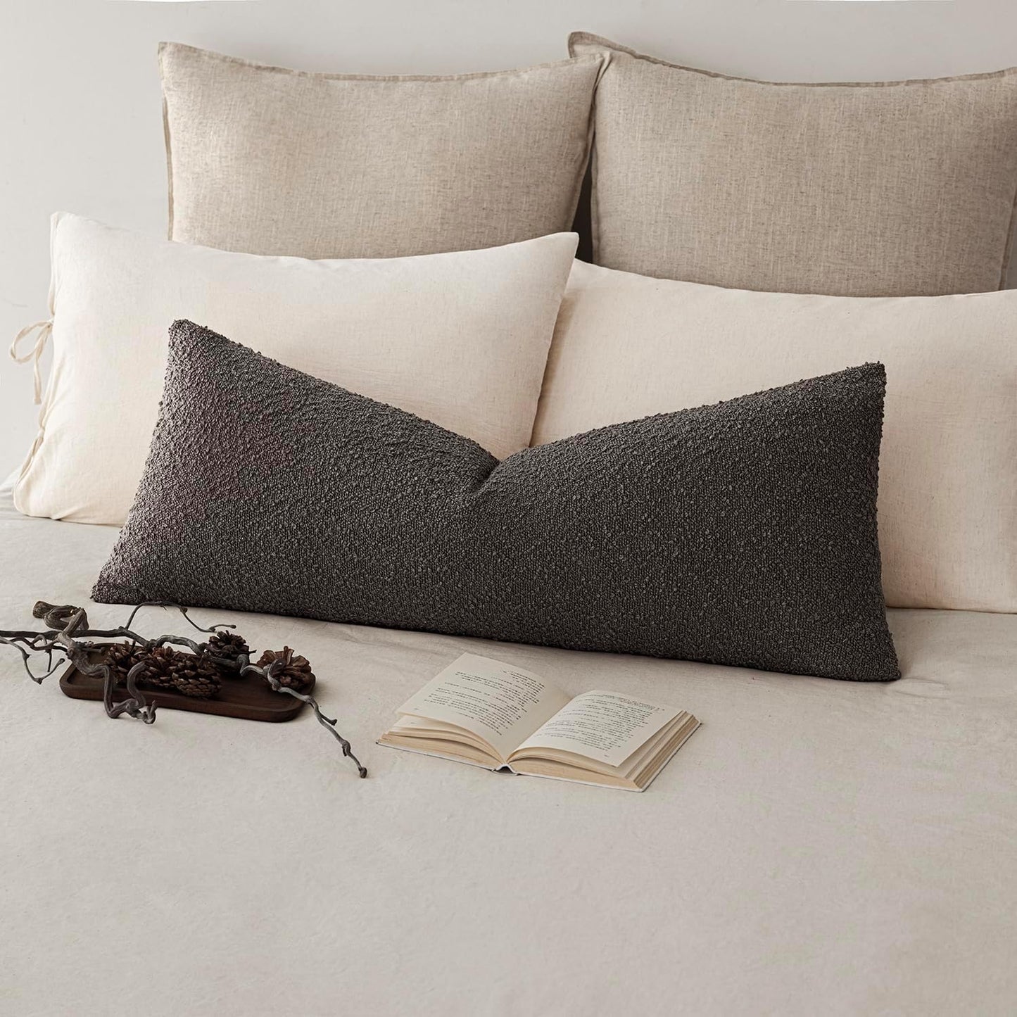 Foindtower Decorative Textured Boucle Throw Pillow Covers Accent Solid Pillow Cases Neutral Long Body Lumbar Couch Cushion Case for Chair Sofa Bedroom Living Room Home Decor 14x36 Inch,1PC,Dark Brown