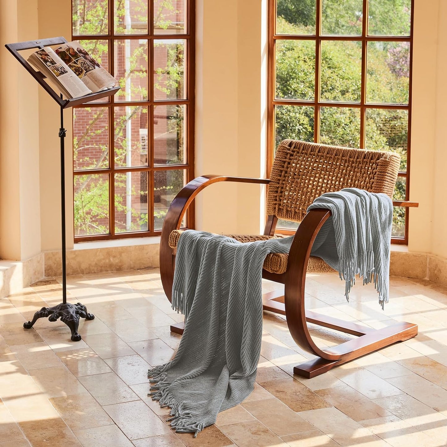 lifein Throw Blanket for Couch, Soft Boho Decor Bed Throw,Cozy Grey Knitted Chenille Small Farmhouse Lightweight Throw (Light Grey,50 * 60")