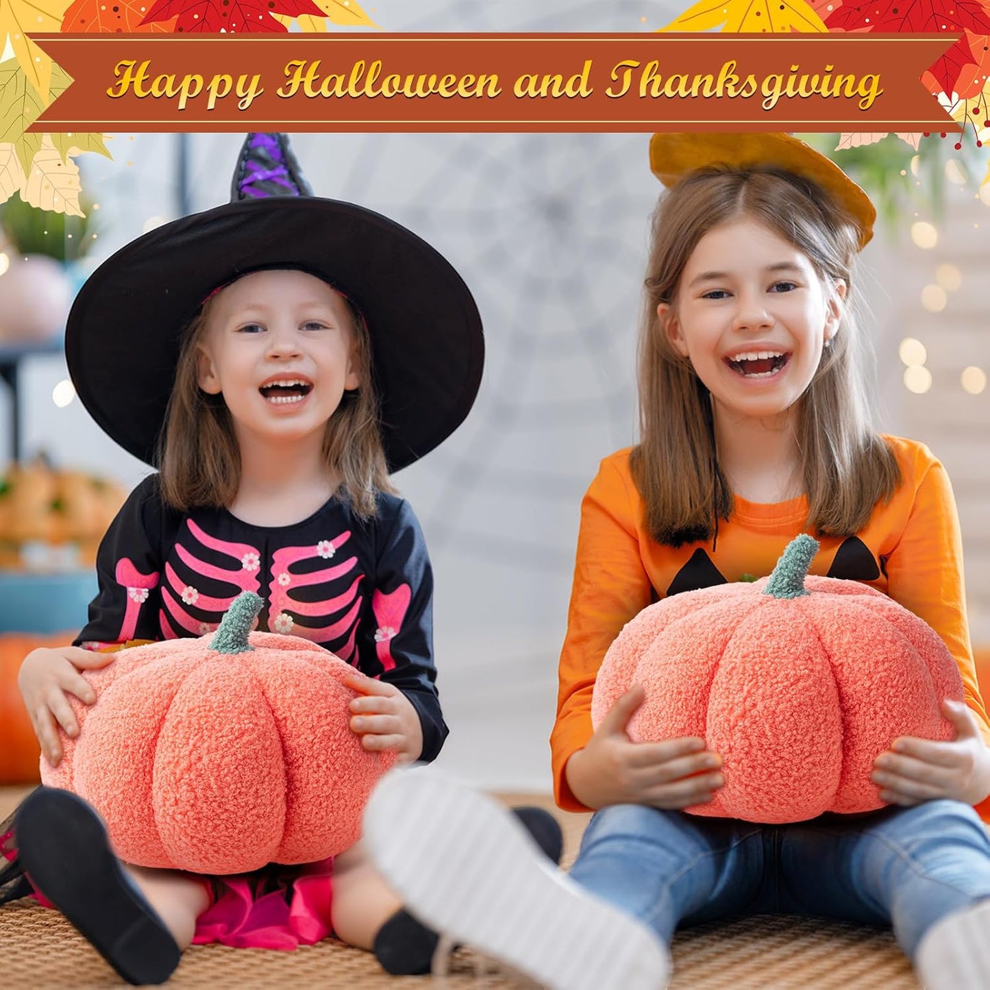 Kajaia 1 Pcs Simulated Pumpkin Pillow Plush 11 x 9.5 Inch 3D Cushion Fall Decorations Stuffed Throw Pillows Toy for Thanksgiving Christmas Halloween Bedroom Sofa Couch Supplies (Pink)