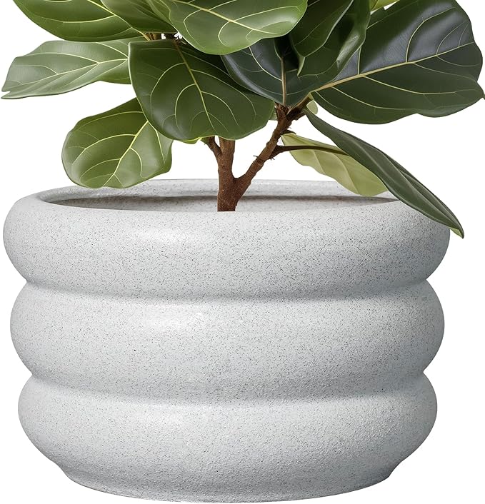 SQOWL Ceramic Planter Pot 13.5 Inch - Plant Pot Indoor with Drainage Hole Large Flower Pot Outdoor Modern Planter House Plant Pot for Office Front Door Porch Decor White