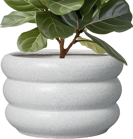 SQOWL Ceramic Planter Pot 13.5 Inch - Plant Pot Indoor with Drainage Hole Large Flower Pot Outdoor Modern Planter House Plant Pot for Office Front Door Porch Decor White