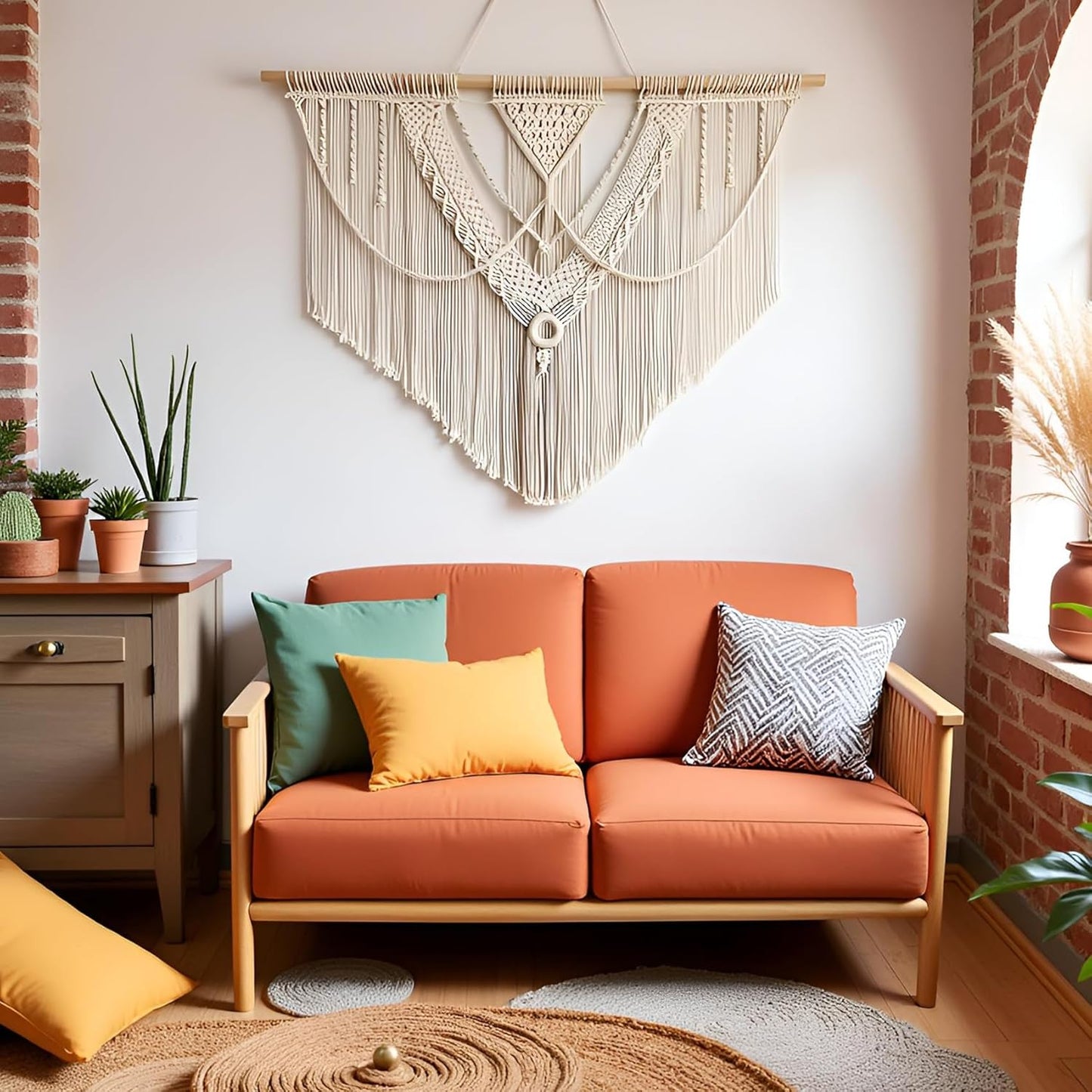 guzhiou large macrame wall hanging - Boho Tapestry Macrame Wall Decor Art- Chic Bohemian Handmade Woven Tapestry Home Decoration for Bedroom Living Room Apartment Wedding Party - 43"x32" (Beige-A)