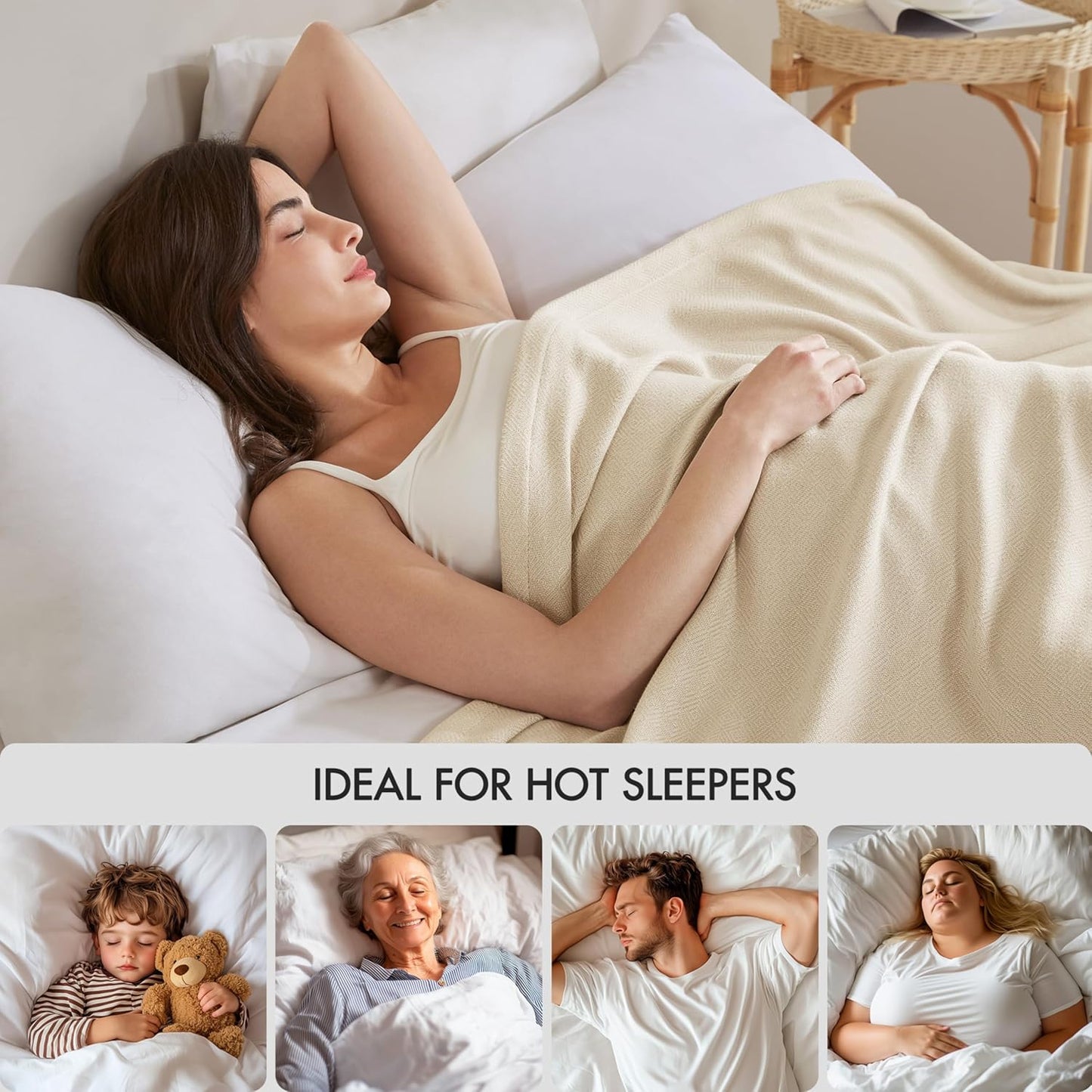 Madison Park Twin Size Blanket, 70% Rayon Bamboo-Based, 30% Cotton, Breathable for Hot Sleepers Menopause, Ultra Soft and Snag-Resistant, Summer Blanket for Bed or Couch, Twin 66"x90", Ivory