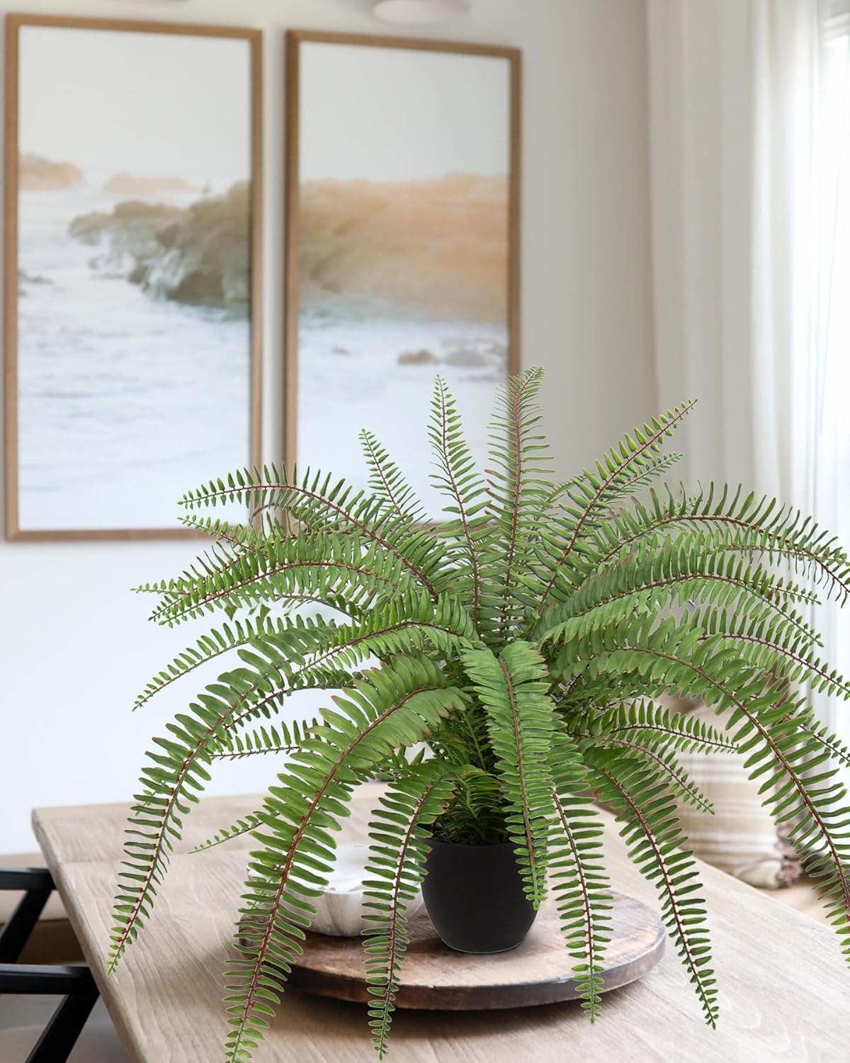 Hollyone Large Artificial Fern Potted Plant for Outdoors Indoors Lifelike Faux Boston Fern Artificial Plants in Black Pot for Garden Patio Home Farmhouse Windowsill Office Decoration