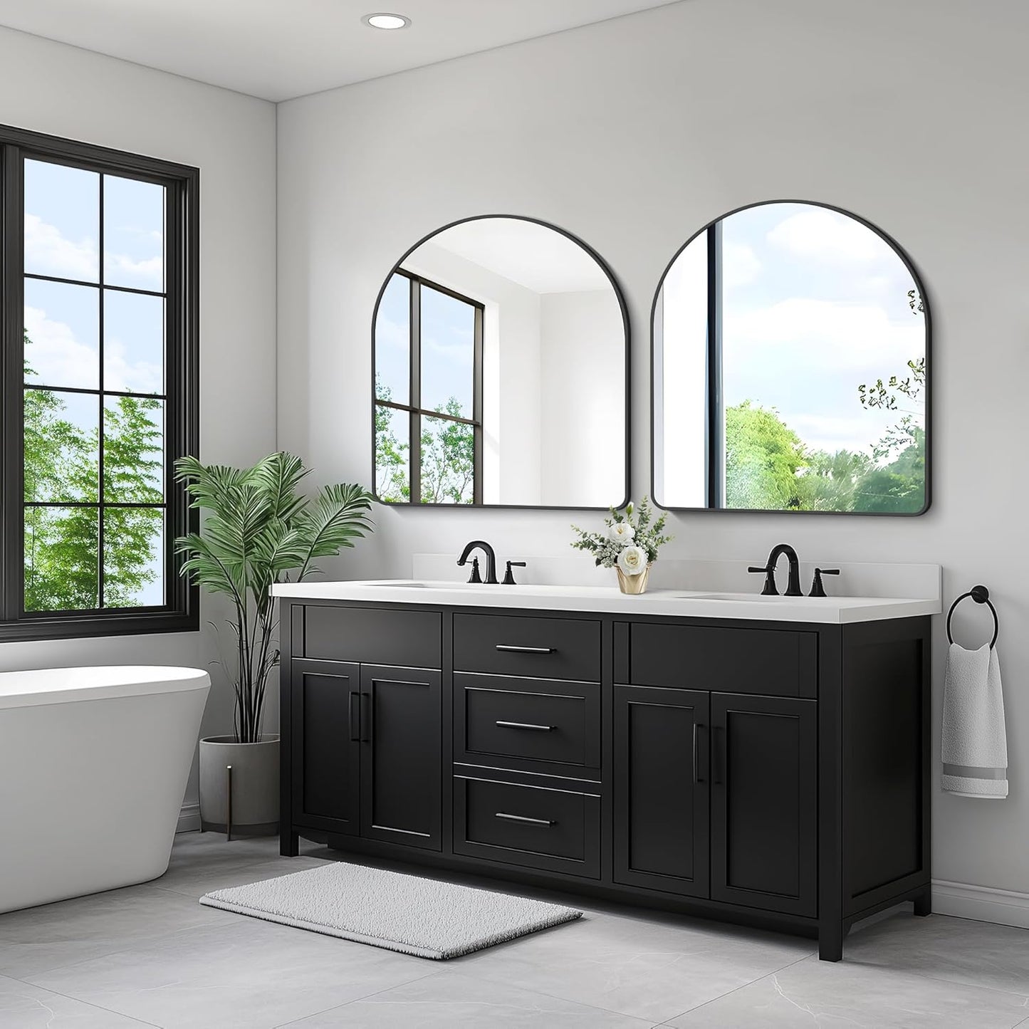 FORBATH Arched Mirror 36x40 Inch, Black Arched Mirror Wall Mounted Modern Black Aluminum Frame Decor Large for Dresser Bedroom Living Room Entryway, Hanging or Leaning Against Wall