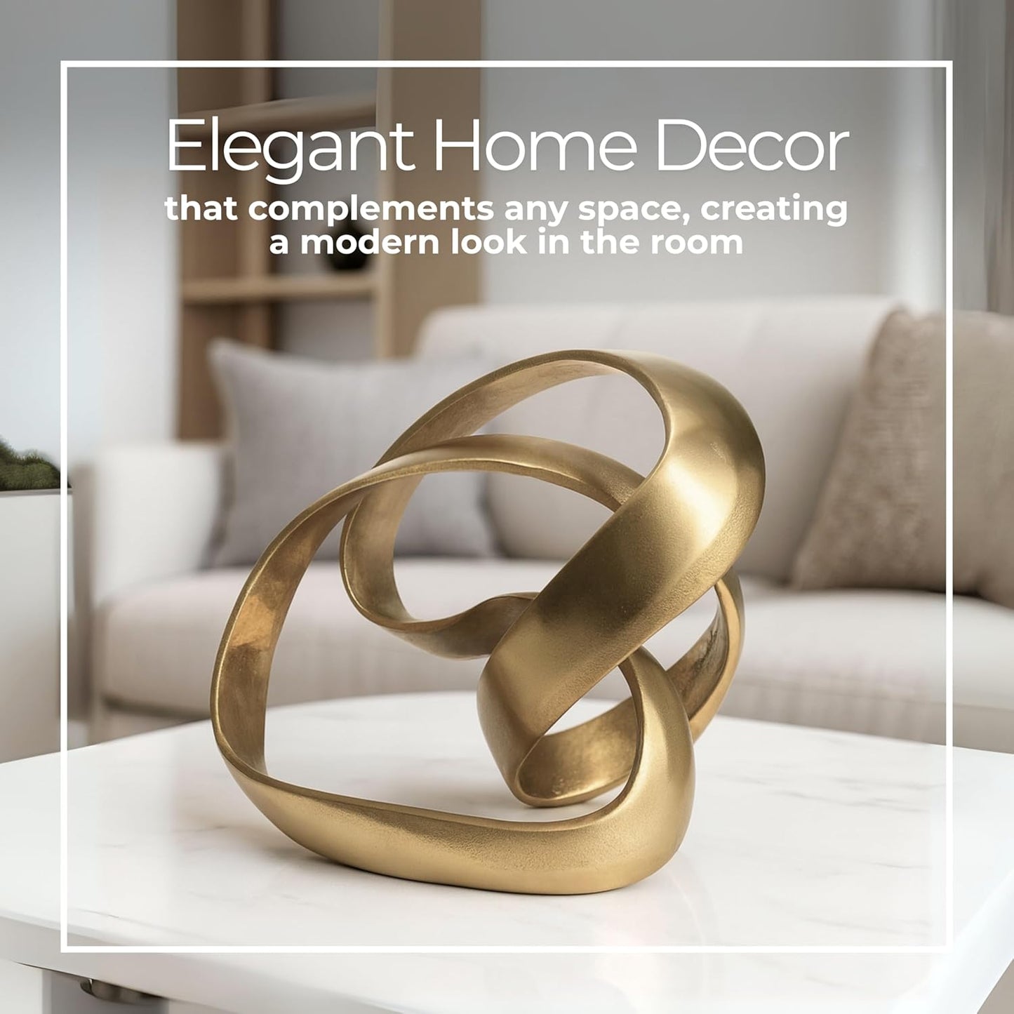 Metal Decorative Object – Minimalist Shelves & Coffee Table Decor – Aluminum Knot Sculpture Modern Home Decor for Office, Bedroom & Living Room – 8" x 7", Gold