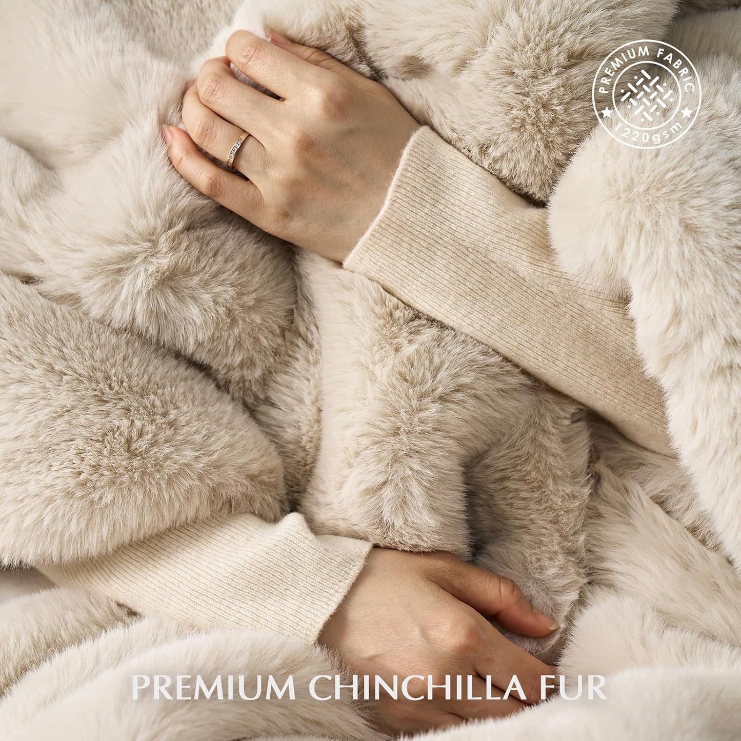 EVERGRACEHOME Luxury Soft Faux Chinchilla Fur Throw Blanket for Couch, Warm Thick Heavy Winter Throw Blanket 1220GSM for Bed, Fluffy Cozy Mink Blanket with Reversible Velvet, Birch Mink, 60"x80"