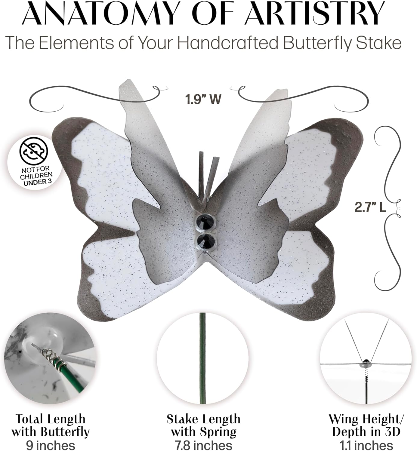 Handmade Butterfly Garden Stakes – Set of 7 White Decorative Butterflies Idea for Garden & Nature Lovers – Outdoor & Indoor Garden Decor – Air Aquarium Handmade by Kushner